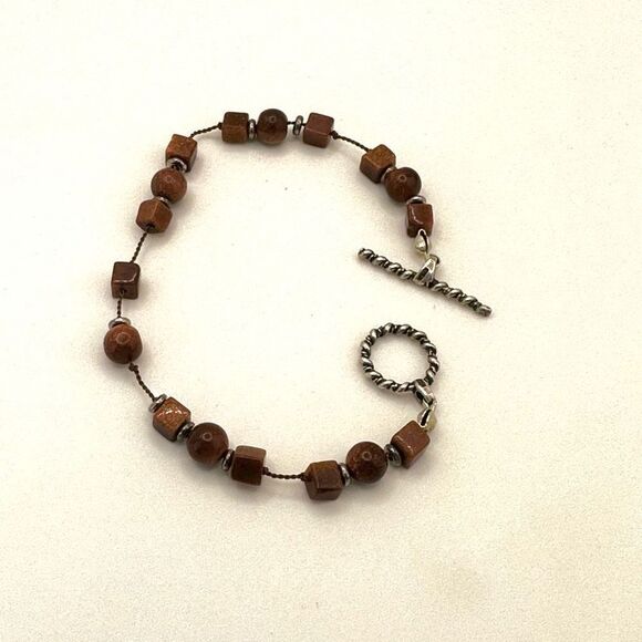 Sterling silver and goldstone beaded bracelet - Picture 7 of 7